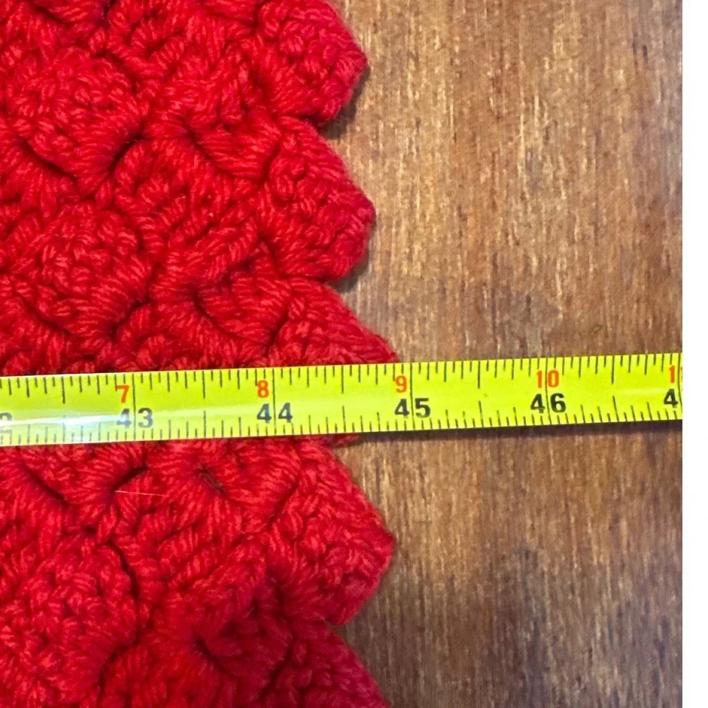 Crochet Blanket Unisex 35x45 Red Cream Excellent Striped Scalloped